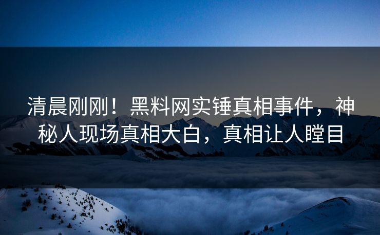 清晨刚刚！黑料网实锤真相事件，神秘人现场真相大白，真相让人瞠目