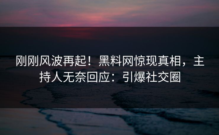 刚刚风波再起！黑料网惊现真相，主持人无奈回应：引爆社交圈