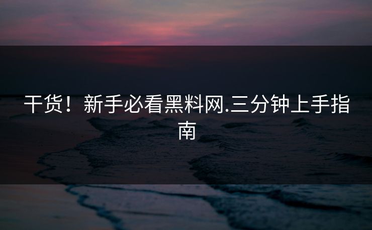 干货！新手必看黑料网.三分钟上手指南