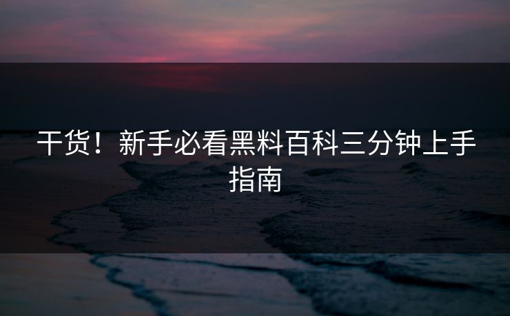干货！新手必看黑料百科三分钟上手指南