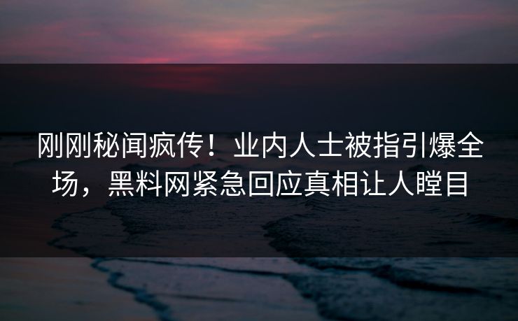刚刚秘闻疯传！业内人士被指引爆全场，黑料网紧急回应真相让人瞠目