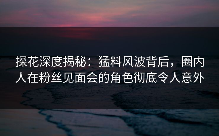 探花深度揭秘：猛料风波背后，圈内人在粉丝见面会的角色彻底令人意外