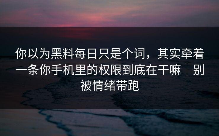 你以为黑料每日只是个词，其实牵着一条你手机里的权限到底在干嘛｜别被情绪带跑